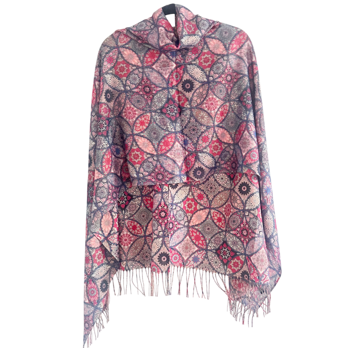 Esarfa Cashmere MOSAIC - cu fir stralucitor - Fucsia Multicolor [2]