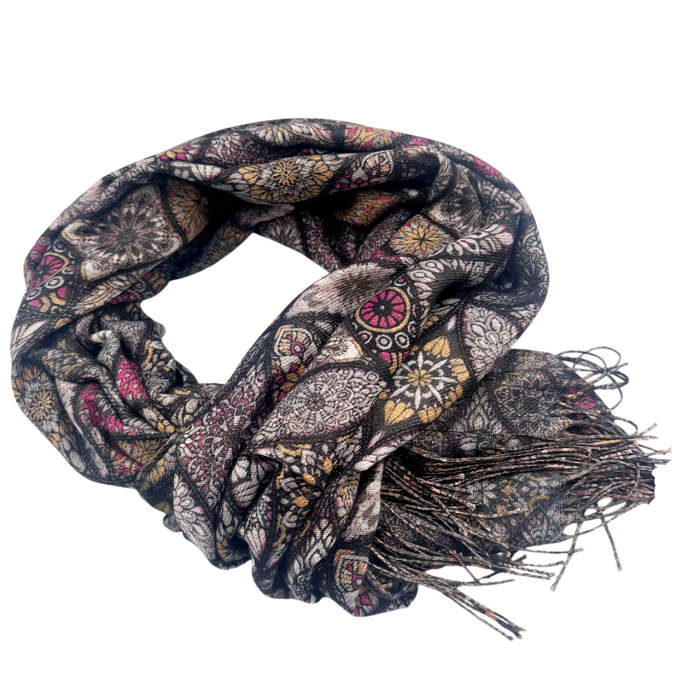 Esarfa Cashmere MOSAIC - cu fir stralucitor - Negru Multicolor [2]