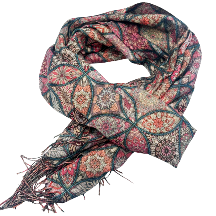 Esarfa Cashmere MOSAIC - cu fir stralucitor - Verde petrol [2]