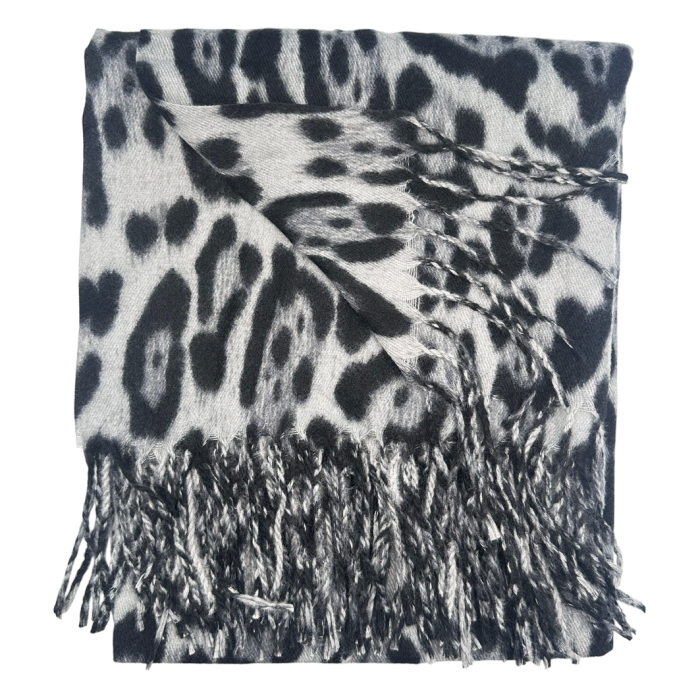 Esarfa Cashmere - Sal leopard gri cu Negru, 100x100 cm [2]