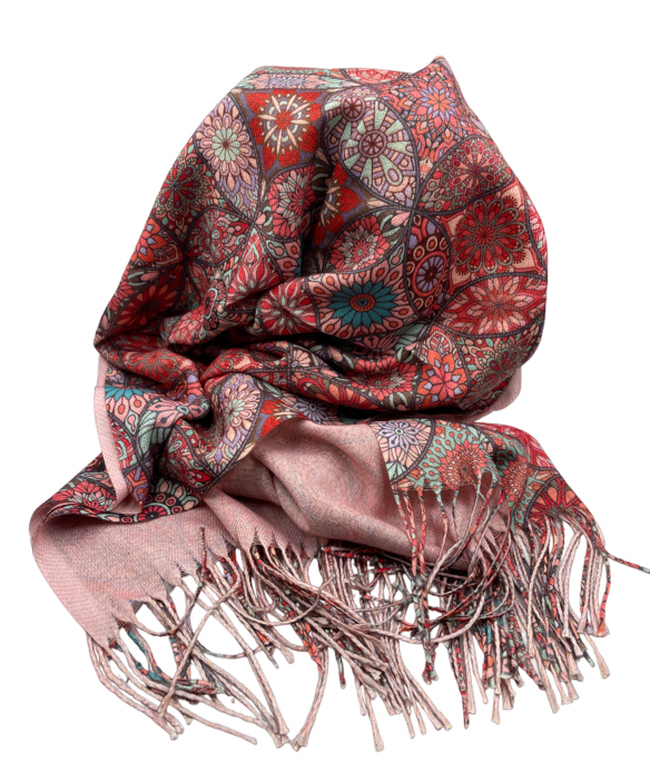 Esarfa cu 2 fete Cashmere Michelle Roz coral [1]