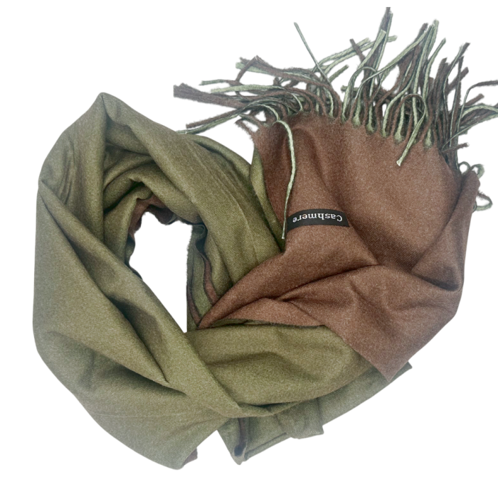 Esarfa cu 2 fete Cashmere Veronique, Verde/ Maro, 70x180cm [1]