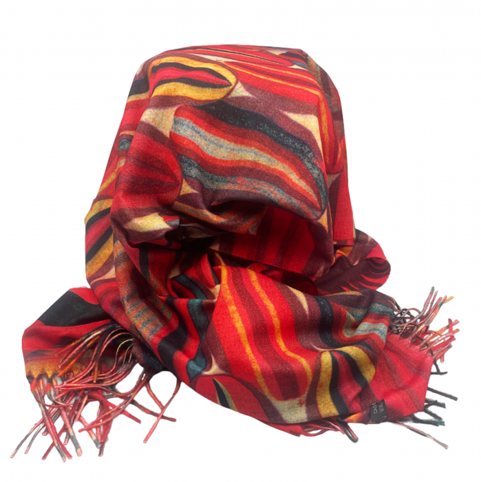 Esarfa cu 2 fete Cashmere ZIG-ZAG, Rosu coral [2]