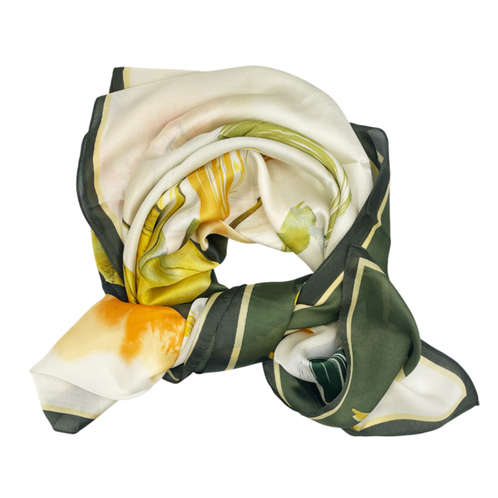 Esarfa cu flori CARMEN, Verde, 85x180cm [3]