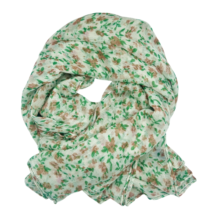 Esarfa alba cu flori maro si frunze verzi LUCILLE [2]