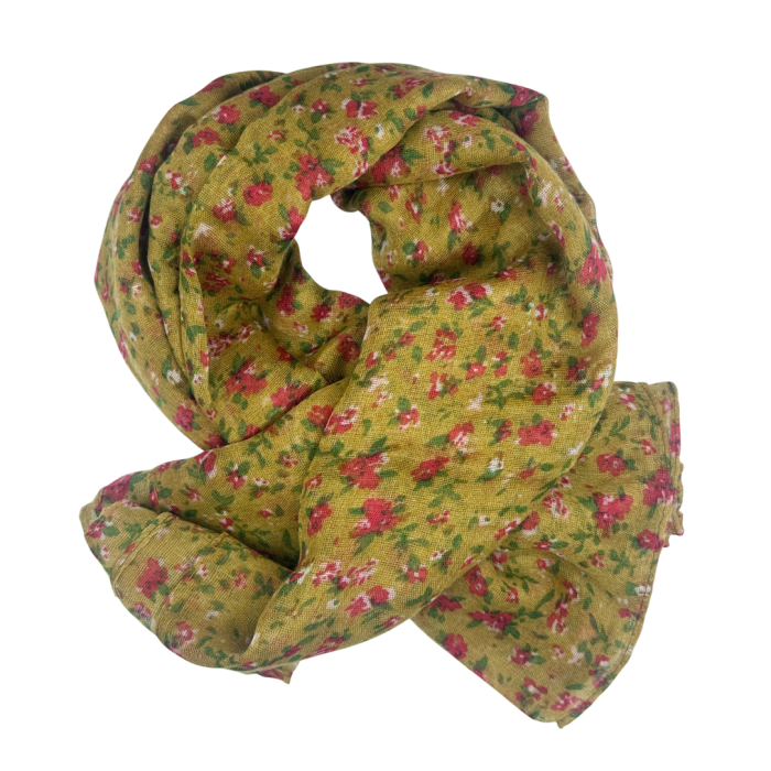 Esarfa maro-auriu cu flori rosii LUCILLE [2]