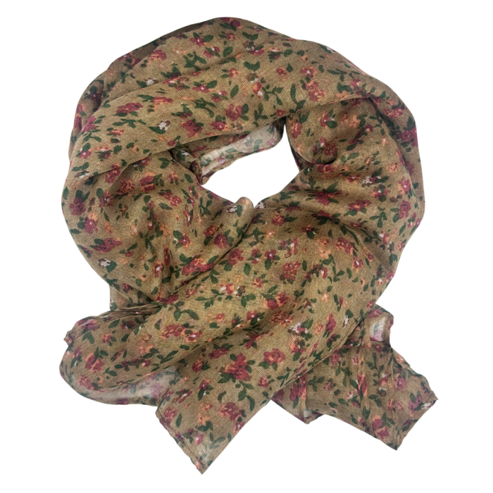 Esarfa maro-deschis cu flori caramizii LUCILLE [2]