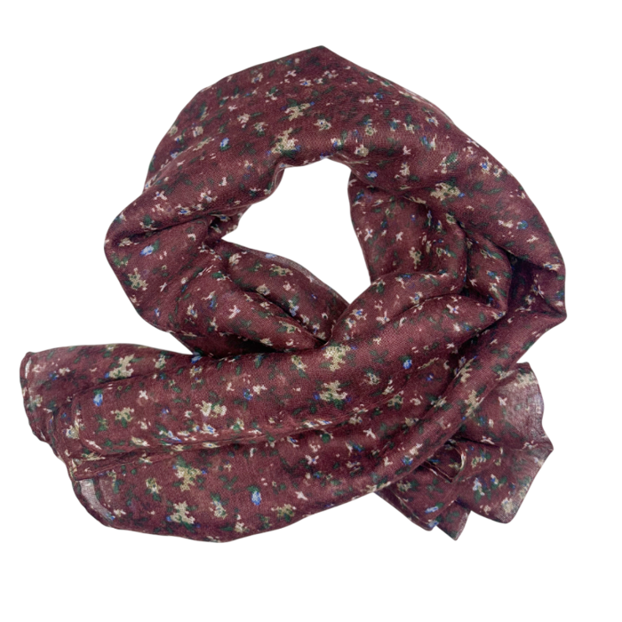 Esarfa cu flori LUCILLE, Mov sangria, 70x180cm [1]