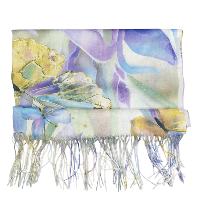 Esarfa cu fluturi CALISTA, Albastru, 70x170cm [4]