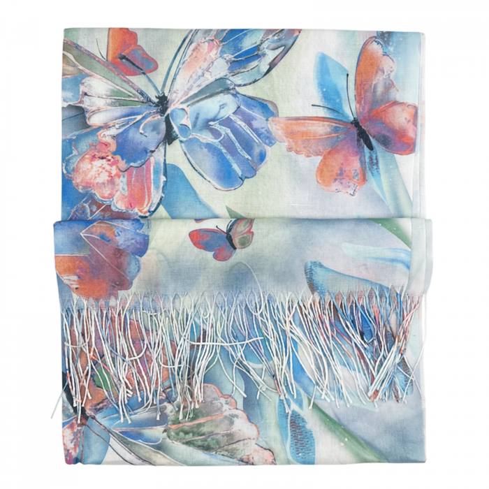 Esarfa cu fluturi CALISTA, Albastru, 70x170cm [2]
