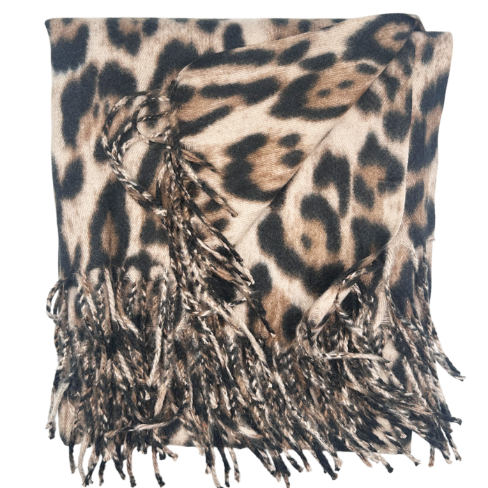 Esarfa Cashmere - Sal leopard Bej cu Negru, 100x100 cm [2]