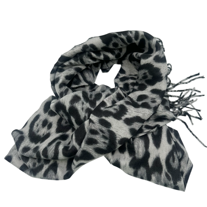 Esarfa cu franjuri Cashmere LEOPARD, Gri, 100x100cm [1]
