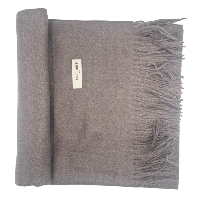 Esarfa cu franjuri Cashmere LUXE, Gri-Bej inchis, 68x180cm [2]