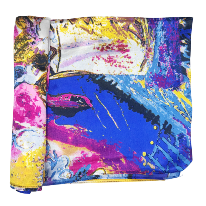 Esarfa dama ALEJANDRA albastra cu flori pictate [4]