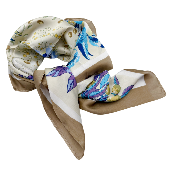 Esarfa dama ALEXIS crem cu flori mov si frunze - patrata [2]