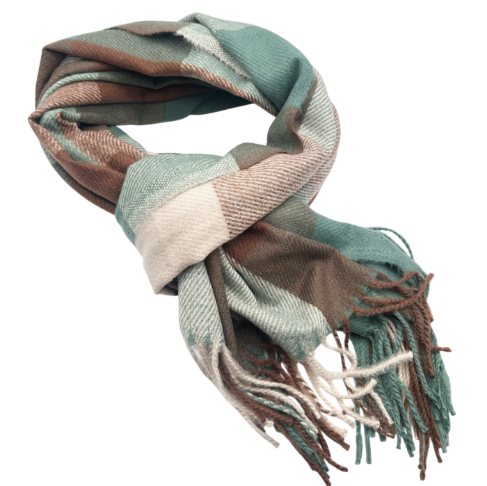 Esarfa dama Cashmere CAMDEN - Sal in carouri maro cu verde [2]