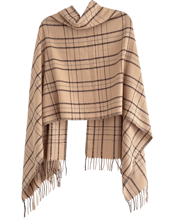 Esarfa dama Cashmere RENATA cu carouri, Maro, 60x185cm [2]