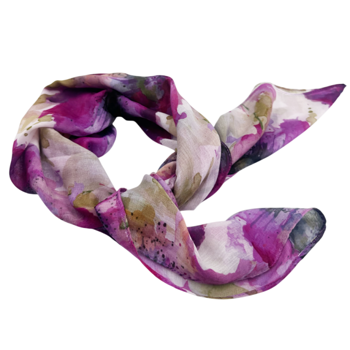 Eșarfă crem cu flori mov - Accesoriu elegant damă [2]