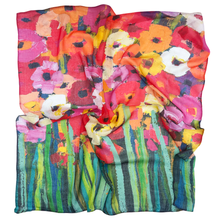 Eșarfă rosie cu flori stilizate | Accesoriu elegant damă [1]