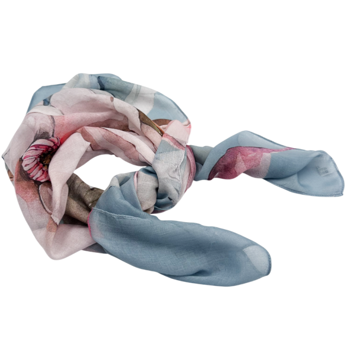 Eșarfă bleu cu flori roz| Accesoriu elegant damă [2]