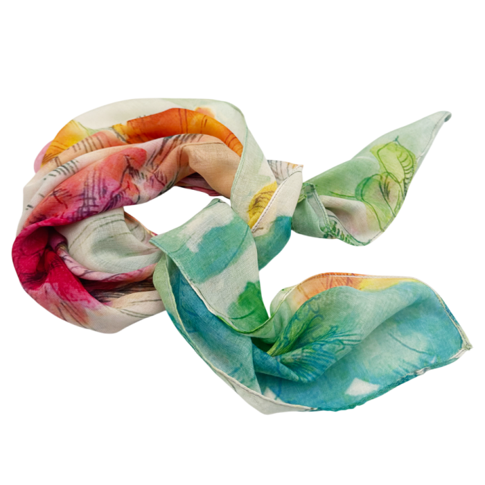 Eșarfă colorată cu flori verde-turcoaz | Accesoriu elegant damă [2]