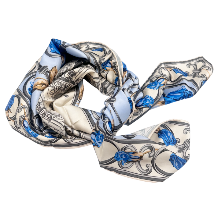 Eșarfă din Mătase 85x85 cm cu Trandafiri Albaștri – Paris Blue Rose [2]