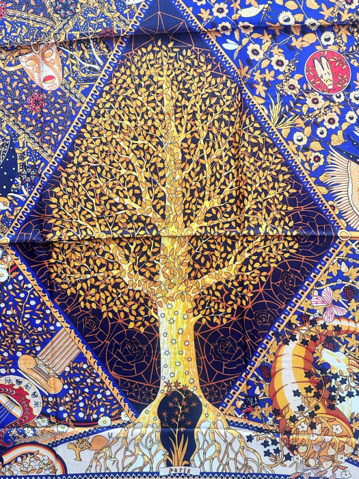 Esarfa dama HERMIONE albastra din matase, Cu copac si flori [2]