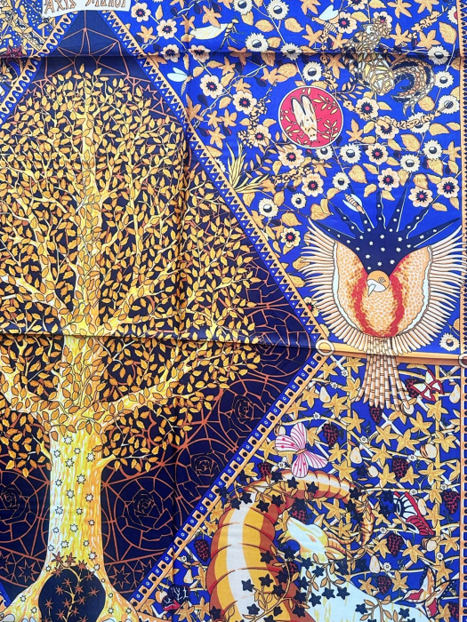 Esarfa dama HERMIONE albastra din matase, Cu copac si flori [4]