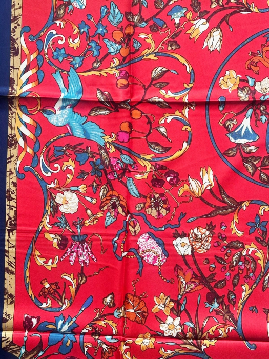 Esarfa dama HERMIONE rosie din matase, Cu pasari si flori [2]