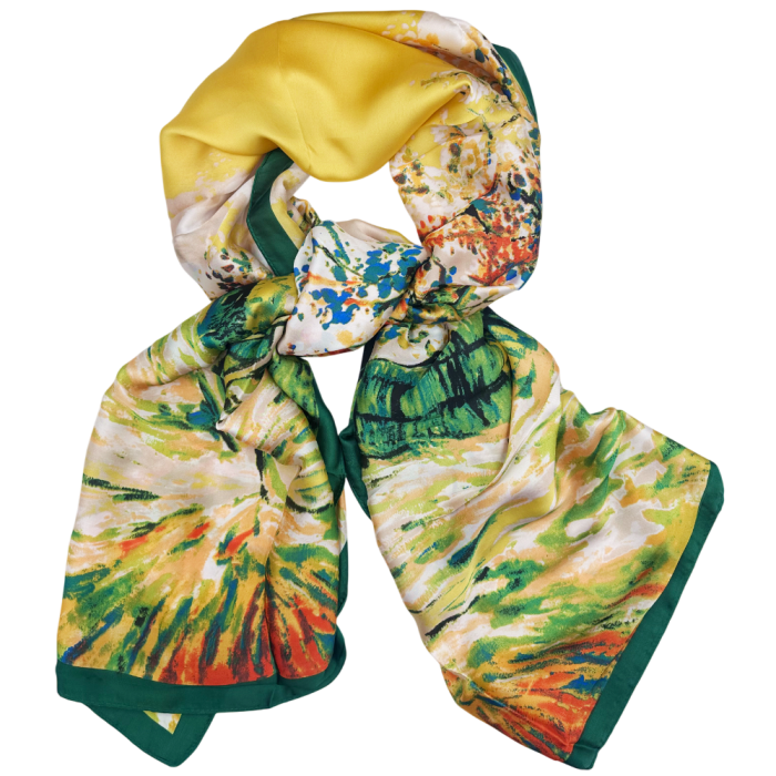 Esarfa dama MALAGA din matase, Cu pictura, Galben/ Verde [2]