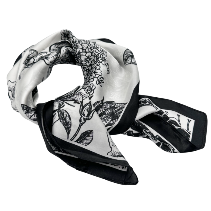 Esarfa dama MANDY cu flori, Alb/ Negru, 70x70cm [2]