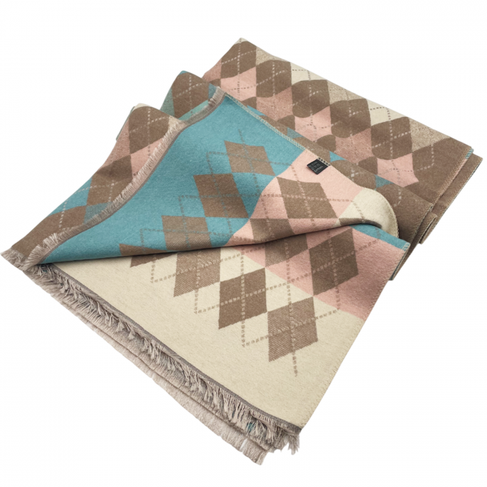 Esarfa tip Poncho in carouri ALBERTINA, Bej taupe, 65x185cm [4]