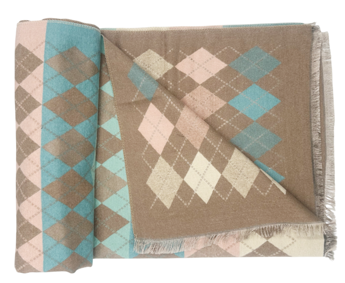 Esarfa tip Poncho in carouri ALBERTINA, Bej taupe, 65x185cm [3]