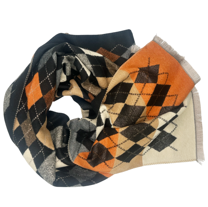 Esarfa tip Poncho in carouri ALBERTINA, Negru, 65x185cm [2]