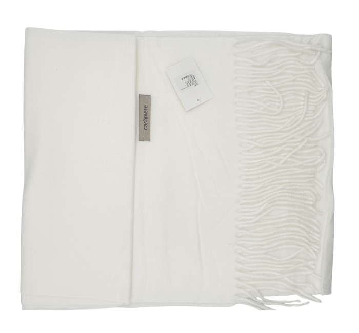 Esarfa ingusta cu franjuri Cashmere ROYAL, Alb ivoire, 35x180cm [2]