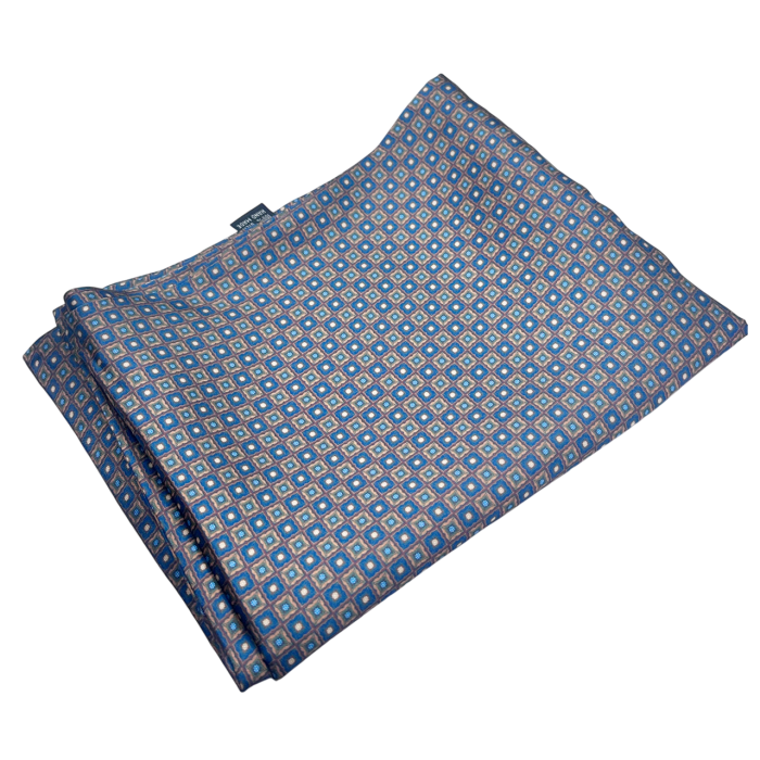 Esarfa matase barbati albastru bej – model geometric clasic [2]