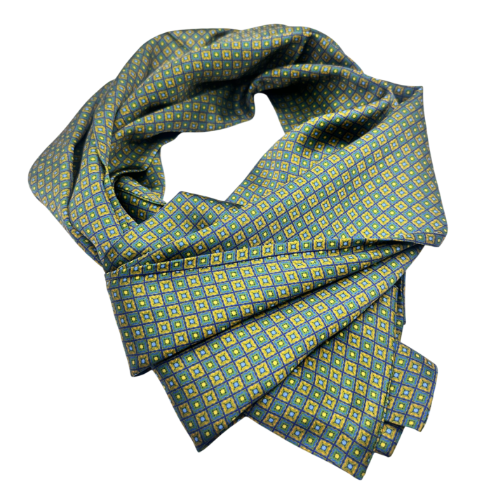 Esarfa matase DANTE cu model geometric, Verde/ Galben [2]