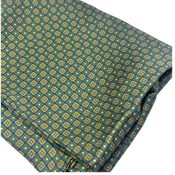 Esarfa matase DANTE cu model geometric, Verde/ Galben [3]