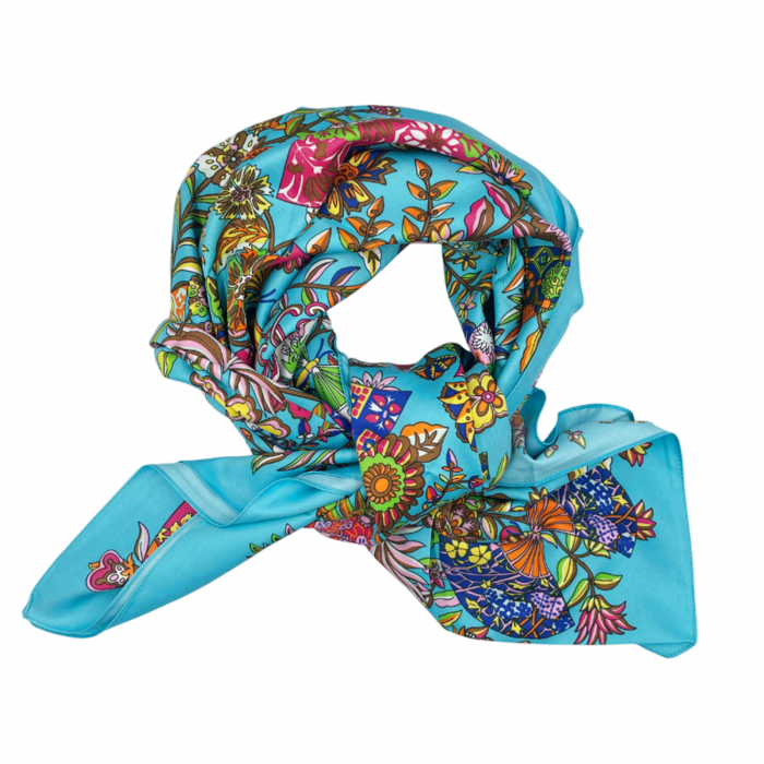 Esarfa matase VENTAILS, Albastru, 87x180cm [2]