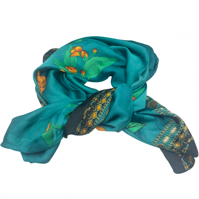 Esarfa matase JUANA, Verde turcoaz, 90x180cm [2]