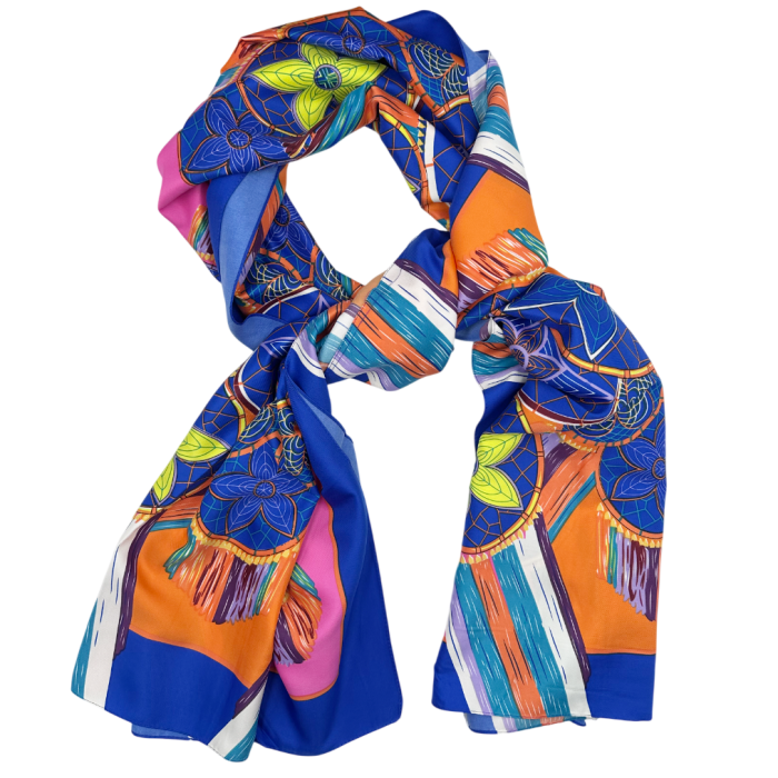 Esarfa matase MAYA Albastru-electric, cu motive geometrice si florale [2]