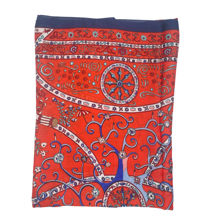 Esarfa matase PAISLEY, Rosu coral, 90x180cm [5]