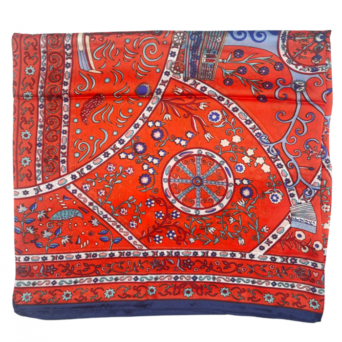 Esarfa matase PAISLEY, Rosu coral, 90x180cm [2]