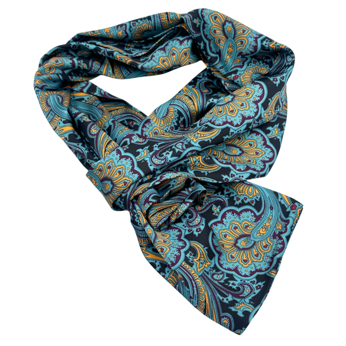 Esarfa matase - pentru barbati - ENZO, Turcoaz/ Bordo, 30x160cm [2]