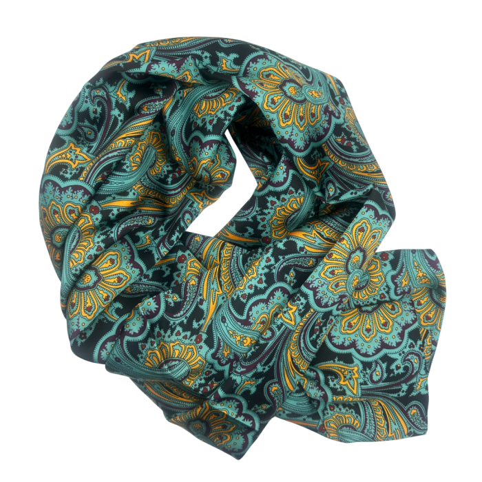 Esarfa matase - pentru barbati - LORENZO, Turcoaz Negru, 30x160cm [1]