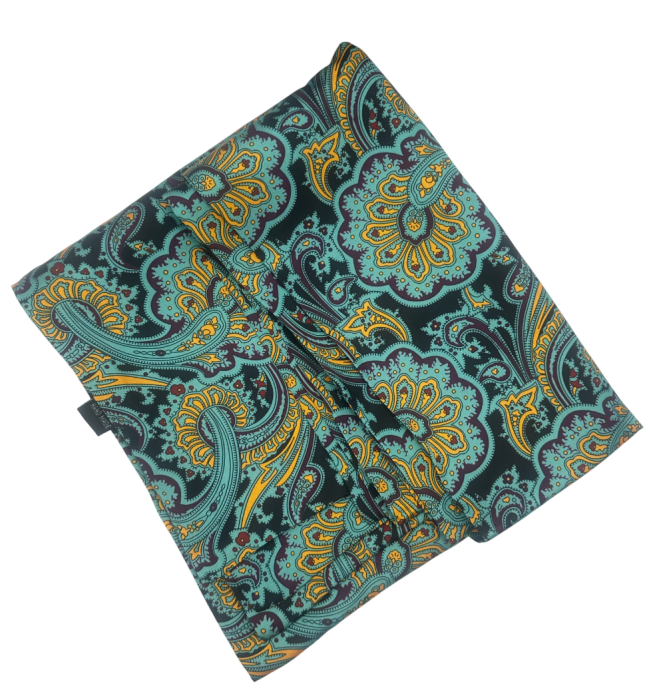 Esarfa matase - pentru barbati - LORENZO, Turcoaz Negru, 30x160cm [2]