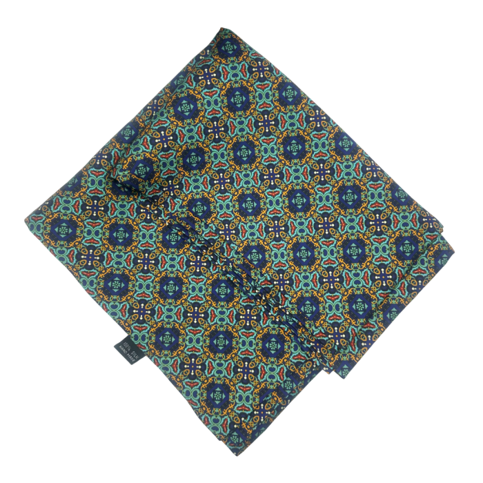 Esarfa matase - pentru barbati - RICARDO, Turcoaz/ Galben, 30x160cm [2]