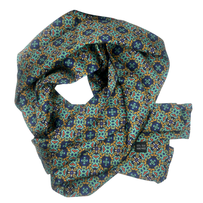 Esarfa matase - pentru barbati - RICARDO, Turcoaz/ Galben, 30x160cm [1]