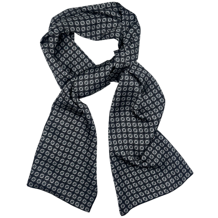 Eșarfă din mătase pentru bărbați neagra cu model geometric – accesoriu elegant [3]