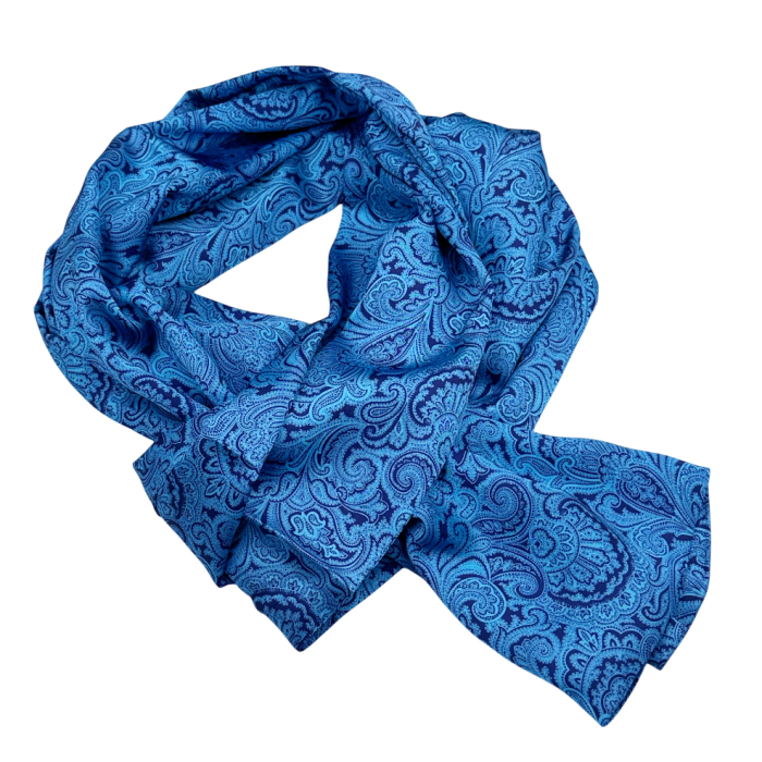 Esarfa matase - pentru barbati - TOTO, Albastru, 30x160cm [2]